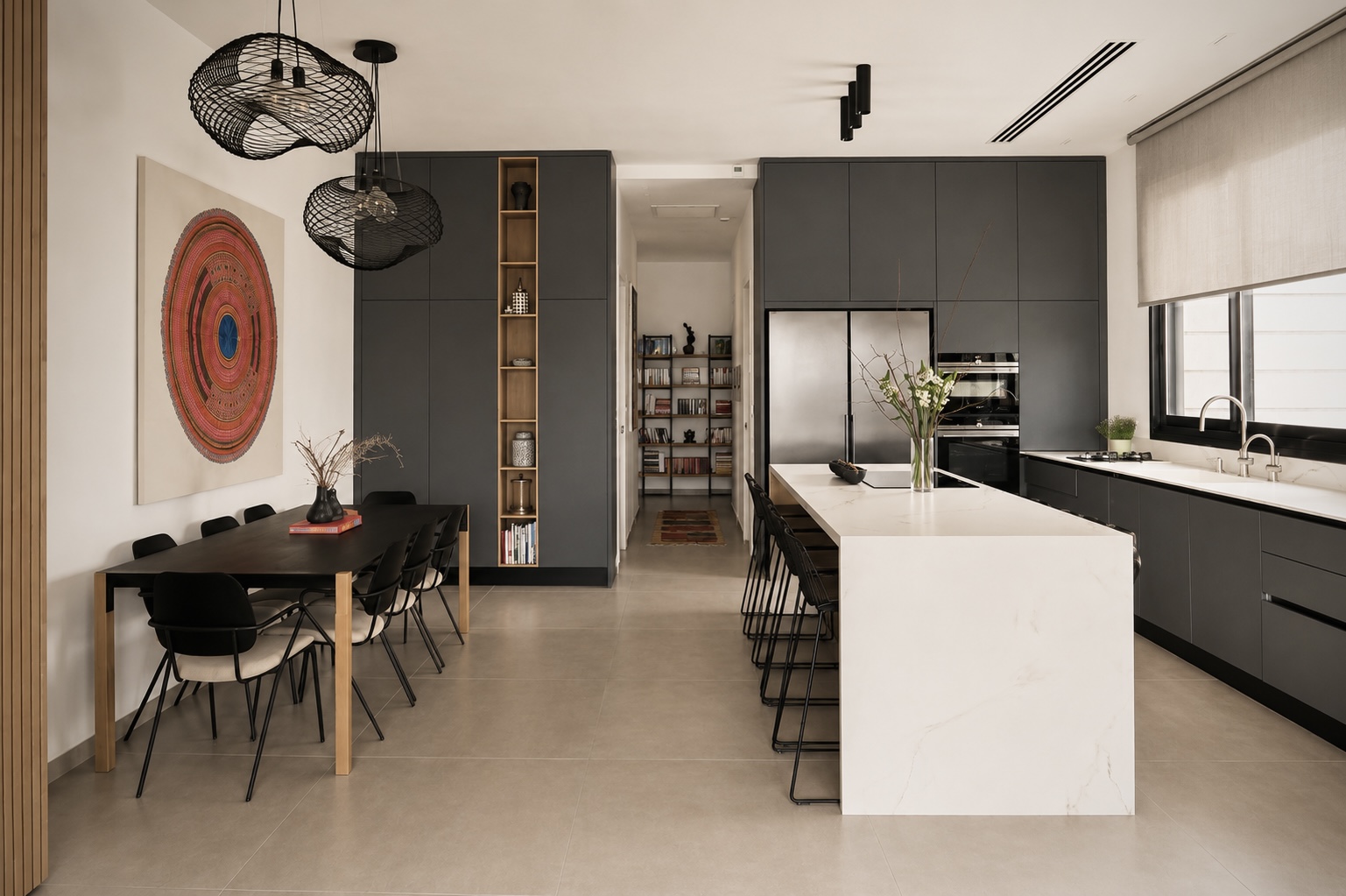 Mota Project — open kitchen and dining with woven pendants