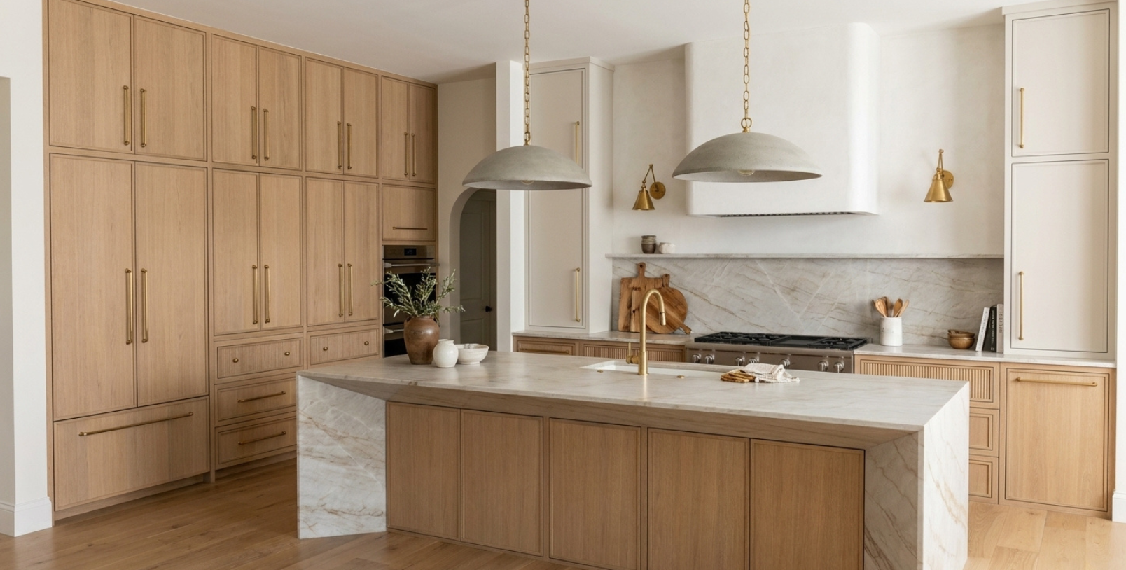 Forthcoming project — white oak kitchen with marble island