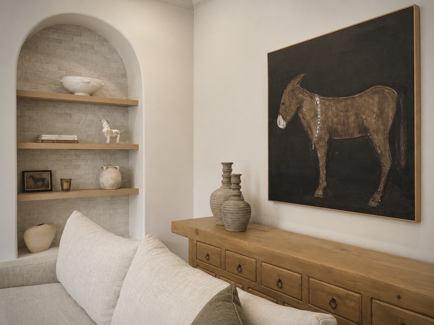 Bellefontaine Project — console vignette with equestrian artwork