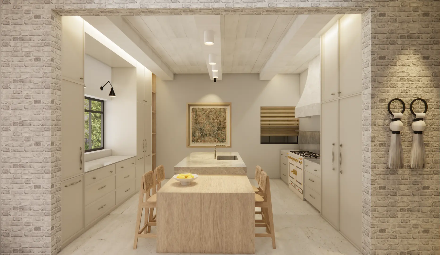 Forthcoming project — galley kitchen with brick surround
