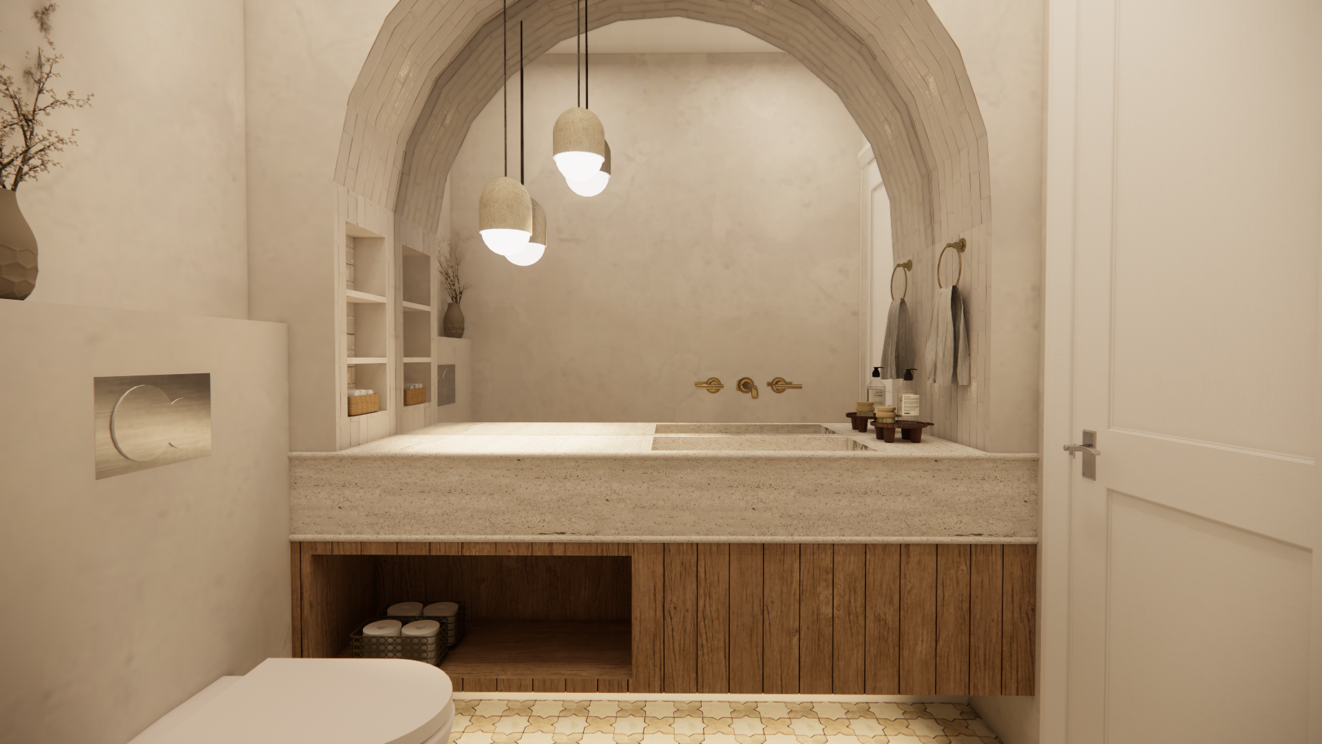 Forthcoming project — arched plaster powder room