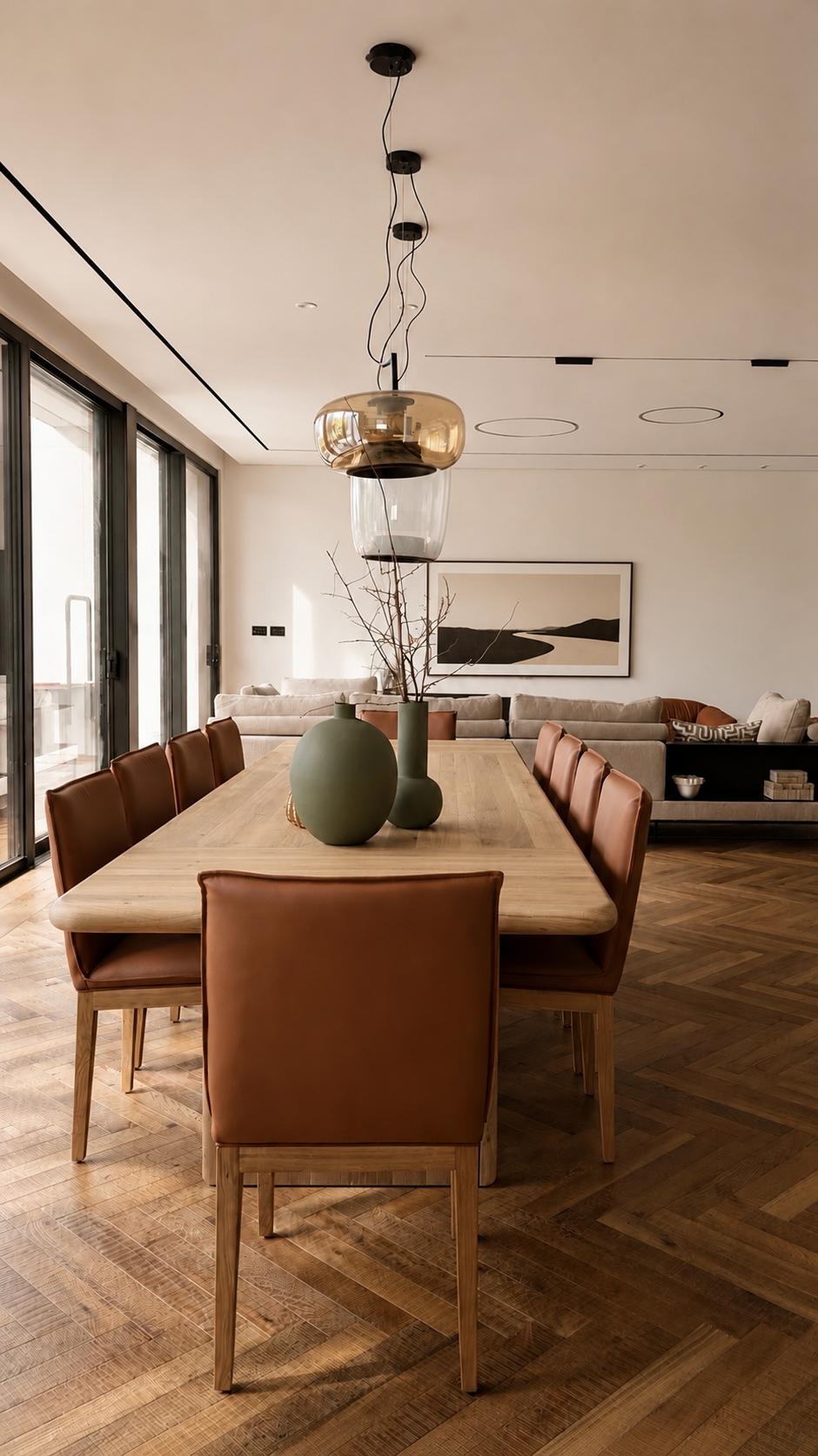 Vine Project — dining room with oak table and leather chairs