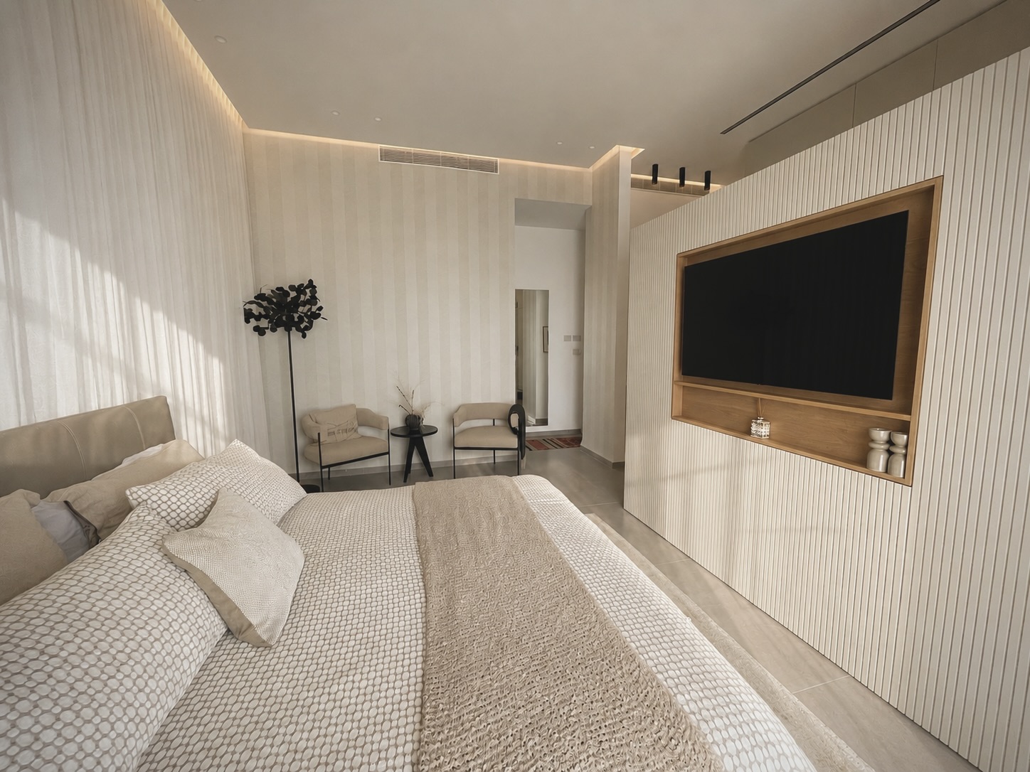 Mota Project — bedroom with fluted media wall